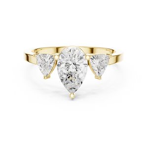 Bague de fiançailles en or jaune avec trois diamants taille poire pour femme, classique, pour mariage, promesse ou anniversaire - Product Image 2