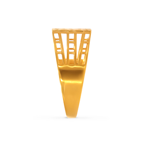 Modern Gold Geometric Statement <b>Ring</b> with <b>Open</b> Grid Lattice Band Textured Rectangular Center Panel and Bold Wide Design <b>Ring</b> - Product Image 4