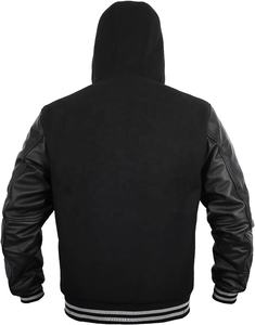 Chaqueta Universitaria de Lana Negra, Chaqueta Varsity con Mangas de Cuero Genuino y Mezcla de Lana, Chaquetas Universitarias para Hombre - Product Image 2