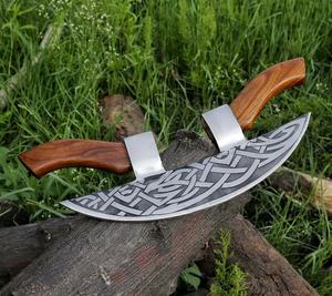 Coupe-pizza de style viking, lame en acier à haute teneur en carbone, manche en bois, design hache de survie extérieure, DIY industriel - Product Image 1