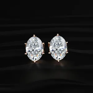 Boucles d'oreilles en or rose avec diamant solitaire ovale de 2 carats, créées en laboratoire, collection Lotus Radiance - Product Image 1
