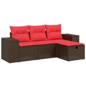 Divano da giardino in Poly Rattan marrone 4 pezzi con cuscini eleganti mobili da esterno - Product Image 2