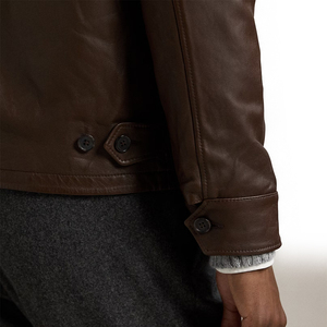 Top Trending <b>Brown</b> Full-Grain <b>Leather</b> <b>Jacket</b> <b>Men</b> Classic Windbreaker Style Durable Breathable Outdoor <b>Leather</b> <b>Jacket</b> OEM Service - Product Image 5