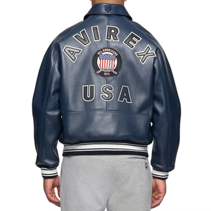 Veste varsity en peau de mouton rouge Avirex pour homme, coupe-vent, appliques en relief, broderie 3D, édition limitée, style vintage, fermeture éclair épaisse - Product Image 3