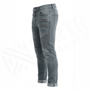Jean slim homme style motard taille haute en denim délavé avec fermetures éclair – Collection automne en coton - Product Image 2