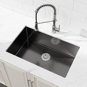 Lavello da Cucina a Vasca Singola 27x19 Pollici, Nero, Fatto a Mano, da Incasso Sottotop con Scarico Standard USA, Non Spedibile nei Fine Settimana - Product Image 3
