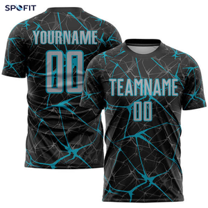 Camiseta de Fútbol Personalizada Negra con Patrón de Grietas Naranjas, Sublimada, Transpirable, Ajustada, de Manga Corta y Cuello Redondo para Adultos - Product Image 3