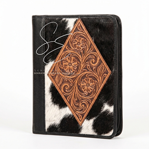<b>File</b> Cover Tooled Leather Portfolio <b>Folder</b> Hair On A4 <b>Organizer</b> Zipper Case Vintage Black Office Padfolio Custom Certificate Bag - Product Image 3