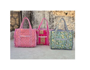 Large Cotton Quilted Bohemian Fashion Tote Bag Kantha Shopper Weekender Beach Bag From Rajasthan - Product Image 1