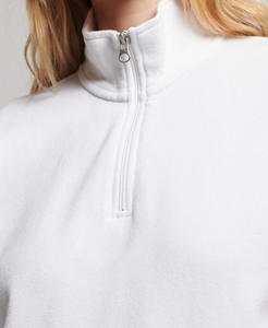 Women's <b>White</b> Printed Casual <b>Quarter</b> <b>Zip</b> Anti-Pilling 100% Cotton Regular Fit Full Sleeve Stand Collar Fleece Autumn Wear - Product Image 5