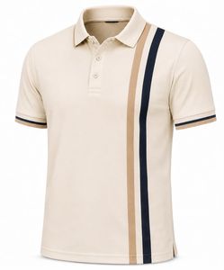 T-shirt en jersey respirant pour homme, en polyester/coton, à manches courtes, tricoté, décontracté, gris, beige, blanc - Product Image 3