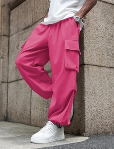 <b>Men's</b> <b>Pink</b> Harem Pants Elastic Waist Drawstring Multiple Pockets Casual Loose Fit Lightweight Breathable Summer Wear - Product Image 3
