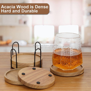 Ensemble de sous-verres ronds en bois de style moderne et écologique Design antidérapant Tampons de boisson de 10mm d'épaisseur pour le thé, le café et le jus-Tapis et tampons en bois - Product Image 3