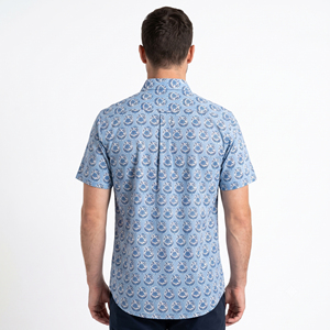 Camisa Casual de Manga Corta para Hombre, Estampado Floral Azul, Cuello Clásico, Transpirable, de Algodón, para Verano - Product Image 2