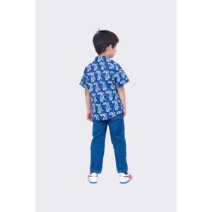 เสื้อเชิ้ตเด็กผู้ชายแขนสั้นสีคราม พิมพ์ลายกระต่าย ผ้าฝ้ายลำลอง แต่งลายสก็อต ผ้าเดนิม สำหรับเด็กอายุ 6 7 8 ปี - Product Image 5