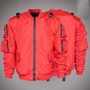 Veste tactique technique rouge pour homme, multi-poches, streetwear fonctionnel, bomber, cyberpunk, hip hop, utilitaire, cargo, coupe-vent - Product Image 1