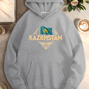 Sudadera con Capucha Casual para Mujer, Tejida, con Estampado de la Bandera de Kazajistán en Letras Grandes - Product Image 4