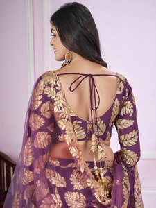Purple <b>Sequin</b> Zari Embroidered Lehenga Choli A-Line Ethnic Dress Wedding Outfit Women - Product Image 3