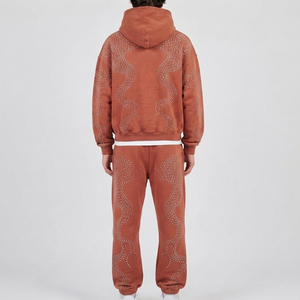 Nouvel ensemble de survêtement oversize en strass avec sweat à capuche et pantalon assorti, décoration brillante, vente en gros, survêtements en strass pour hommes - Product Image 2