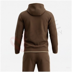 Conjunto Deportivo con Capucha para Hombre, Color Marrón, Manga Larga, Cierre Frontal con Cremallera, Color Sólido, Transpirable, Estilo Casual para Otoño, Corte Regular - Product Image 2