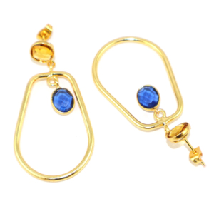 Pendientes Colgantes de Metal de Latón Chapado en Oro de 24K con Diseño Vintage, Corte a Cuadros, Citrino, Zafiro Azul, Hidrocuarzo y Formas Fantasía, Venta al por Mayor - Product Image 3