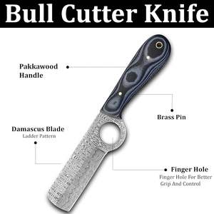 Cuchillo de caza de acero de Damasco hecho a mano, tipo vaquero, para desollar, de espiga completa, multifuncional para camping al aire libre, DIY, OEM, Micarta - Product Image 2