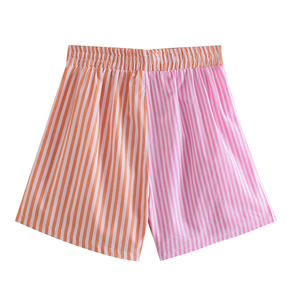 Shorts décontractés pour femmes, nouvelle collection printemps 2026, à rayures, avec taille élastique et taille haute, coloris assortis - Product Image 2