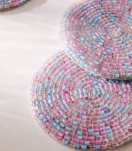 Handcrafted Embroidered Bead Coaster with <b>Graceful</b> Pattern Work and Intricate Decorative Finishing - Product Image 1