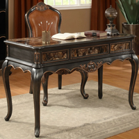 Bureau d'écriture classique de luxe en bois massif, style français antique, pour villa, table de toilette, mobilier sur mesure OEM