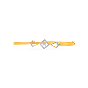 Elegant 18K Yellow Gold Geometric Diamond <b>Bangle</b> <b>Bracelet</b> for Women | Square Shape Minimalist Openwork Gold Kada | Lightweight D - Product Image 1