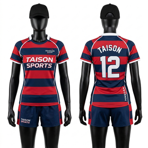 Premium 260 GSM Polyester Spandex Rugby Uniform Women Green Maroon Cut And <b>Sew</b> Panels Sublimation Custom Logo <b>Set</b> - Product Image 2