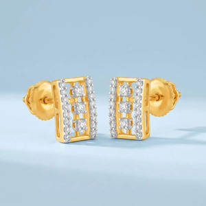 Boucles d'oreilles clous en diamant avec ligne rectangulaire dorée - Product Image 4