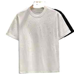 T-shirts pour femmes en coton doux et respirant, ornés de cristaux faits à la main de haute qualité, scintillants et luxueux, pour le printemps et l'été - Product Image 5