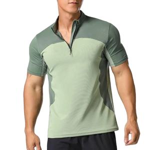 T-shirt en soie de glace pour hommes Tennis Golf Fitness Collants athlétiques Gym Muscle Fit Shirt Half Zip Color Block Short Sleeve Tee Sport Wear - Product Image 1