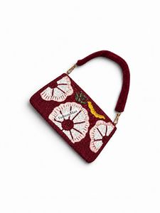Pochette de soirée de luxe faite à la main avec perles et sequins floraux pour femme, avec poignée en velours - Product Image 6