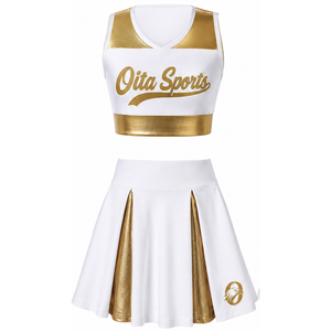 Ensemble d'uniforme de cheerleading sublimé blanc et jaune sans manches, haut court et jupe, tenue de sport pour l'entraînement et la performance - Product Image 1