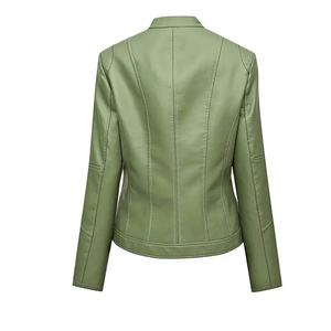 Blouson Moto Femme Tendance en Cuir PU Vert 2026 – Col Montant, Manches Longues, Fermeture Éclair, Couleur Unie – Idéal Automne – Vente en Gros - Product Image 6