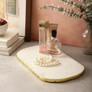 Premium White Marble <b>Cheese</b> Serving Tray with Gold Edge Luxury Appetizer Platter Best Selling Tabletop Decor Tray - Product Image 6