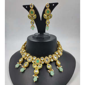 Conjunto de Collar Étnico Clásico NS614 Verde Menta, Chapado en Oro de 18K, Joyería de Perlas de Aleación Kundan a la Moda para Regalo de Boda o Fiesta - Product Image 1
