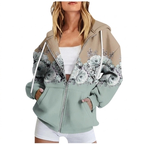 Women's Blue <b>Hooded</b> <b>Zip</b>-Up Sweatshirt Front Sublimation Printed Regular Fit Hip Hop Style 100% Cotton Knitted - Product Image 6