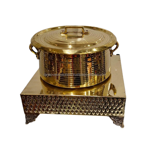 Plat de service rond en gros traditionnel chauffe-plats en métal plaqué or avec support pour événements à bas prix auprès d'un fournisseur de confiance - Product Image 5