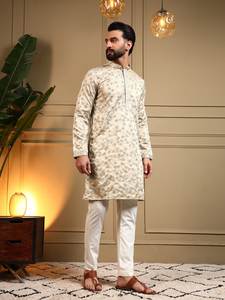 Ensemble Kurta Pyjama Traditionnel Brodé pour Homme, Coupe Slim, Tenue de Fête, Tunique Festive, Vente en Gros, Vêtements Indiens d'Asie du Sud - Product Image 3