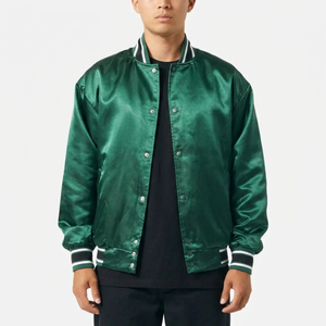 High Quality Silk Satin Bomber <b>Jacket</b> <b>For</b> <b>Men</b> Custom Design <b>Baseball</b> Snap Button Front With Rib <b>Jackets</b> - Product Image 1