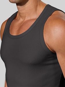 Camisetas sin mangas acanaladas para hombre, tela elástica suave, silueta ajustada, transpirables, cómodas, ideales para entrenamiento en el gimnasio - Product Image 2
