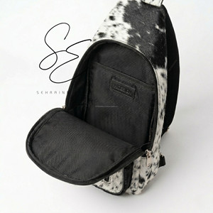 Genuine <b>Leather</b> Hair On Cowhide Sling Bag Crossbody Chest Bag Unisex <b>Mini</b> <b>Backpack</b> Single Strap Shoulder Bag Travel Daypack - Product Image 6