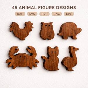 Figurines d'animaux en bois à découper, lot de 6, faites à la main, pour la décoration intérieure, figurines sur le thème des animaux, décoration autoportante - Product Image 1