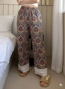 Hand Block Print paisley Cotton Palazzo Pants for <b>Women</b> Relaxed Fit Elastic Waist Summer Resort Wear cotton loose fit pants - Product Image 3