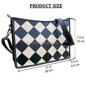 Trending Stylish Custom Logo Black & <b>White</b> Checkered <b>Board</b> Design Women's Handbags Genuine Leather Fashion Ladies Crossbody Bag - Product Image 2
