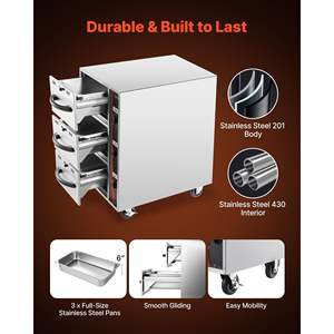 Commercial Electric Three-Drawer Stainless Steel <b>Food</b> Warmer Compact Freestanding <b>Warming</b> Drawer <b>Warming</b> Holding Equipment - Product Image 5