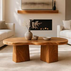 Table basse moderne en bois massif naturel, sculpturale, bord brut, faite à la main, durable, écologique, meubles de salon - Product Image 1